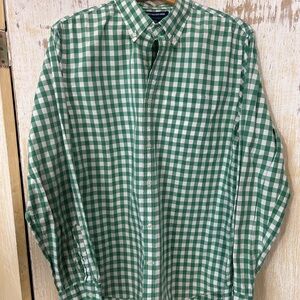 Old Navy Green & White Gingham Button-Down Shirt Slim Fit